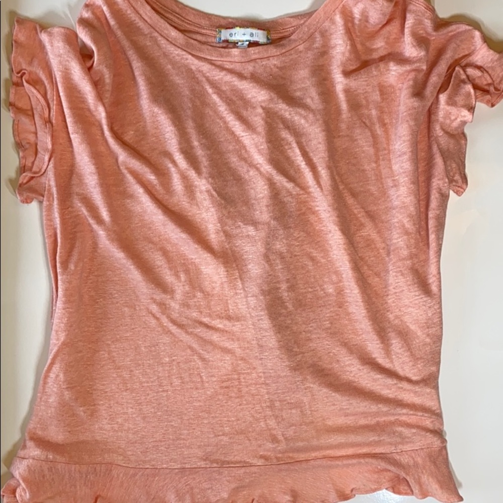 Anthropologie split-back ruffle linen top